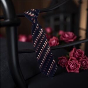 Black and pink 10” striped clip on silk tie Any Occasions AllSeason • Valentine